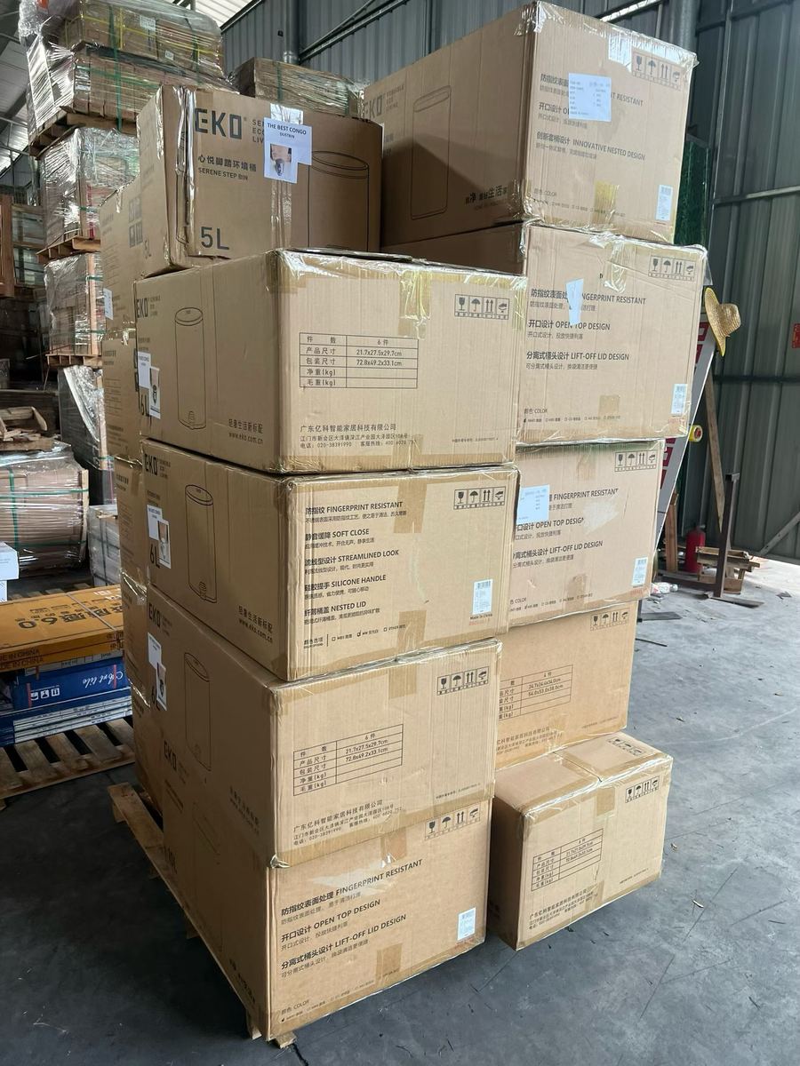 Palletised cartons in a warehouse